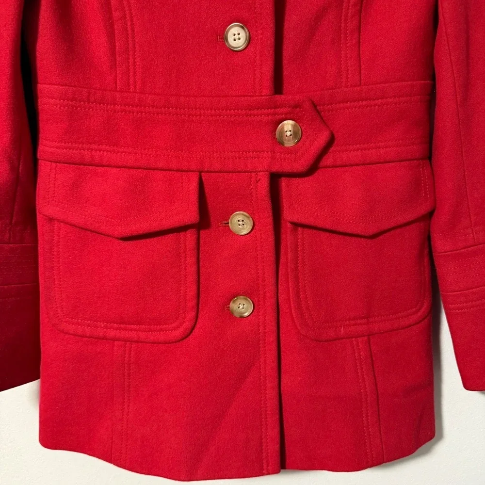 J.Crew Womens Red Wool Blend Button‎ Front Pea Coat Jacket AS-IS 6 Mid length - Picture 3 of 15